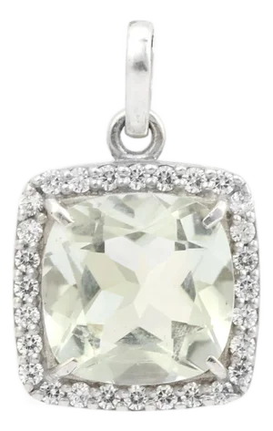 925 Silver Cushion-Cut Green Amethyst Pendant With Halo Setting by Carat&her