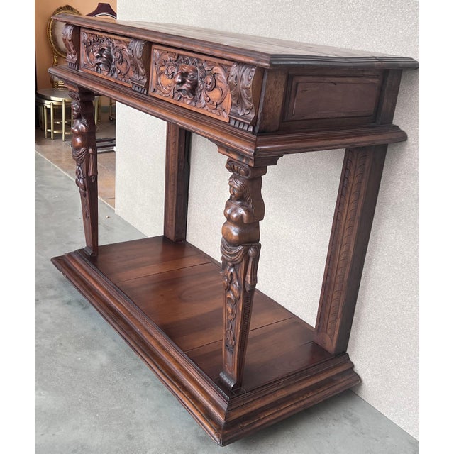 19th Century Console Carved Table Renaissance with Beige Marble Top For Sale - Image 18 of 18