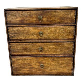 Vintage Handmade Tabletop Four Drawer Storage Cabinet For Sale