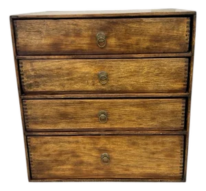 Vintage Handmade Tabletop Four Drawer Storage Cabinet
