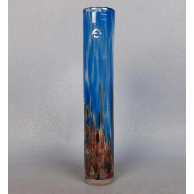 Beautiful Phoenician Glass vase, particular modern design in blue with submerged red and black shades, accompanied by...