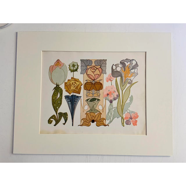 Paper 1950s Art Nouveau Matted Print For Sale - Image 7 of 7