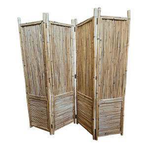 Vintage Bamboo Wood 4-Section Rattan Room Divider Screen