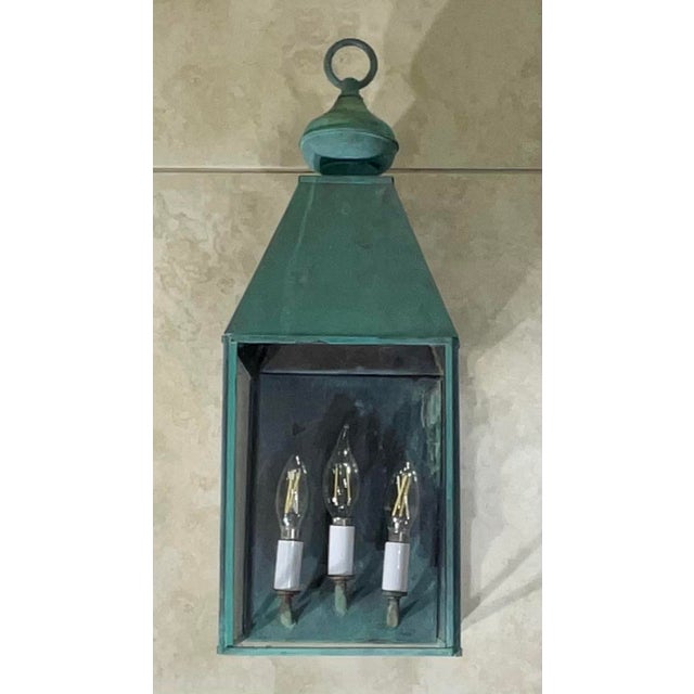 Single Solid Brass Vintage Wall Lantern 21”h X 7”.5w X 8”d For Sale - Image 9 of 14