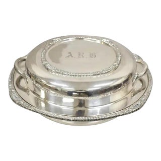 Vintage English Victorian Epc Silver Plated Lidded Dome Serving Platter Engraved For Sale