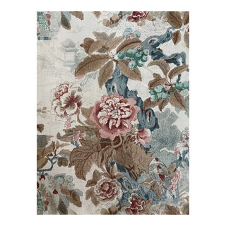 Lee Jofa Chinese Lantern II Hand Printed Linen Blend Fabric 1 2/8 Yards For Sale