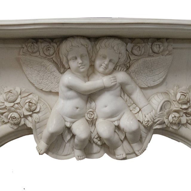 Baroque Fireplace in White Carrara Marble, 1930s For Sale - Image 4 of 5
