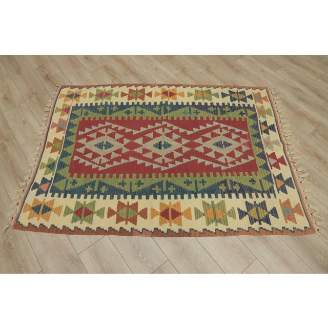 Tribal 1970s Tribal Style Geometric Design Handmade Oushak Kilim Rug For Sale - Image 3 of 13
