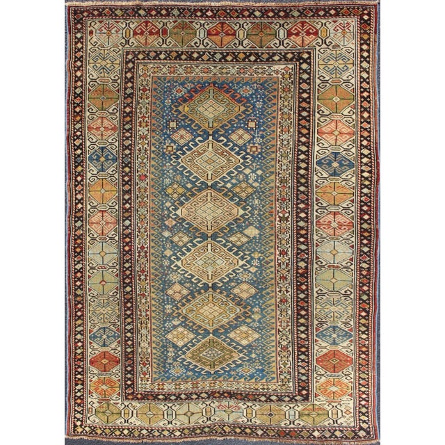 Antique 19th Century Caucasian Shirvan Rug With Medallions in Teal Blue Background and Multi Colors For Sale - Image 12 of 12