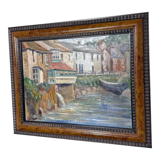 Vintage European Street Painting Framed and Signed For Sale