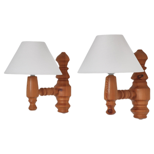 Large Scandinavian Modern Wall Sconces in Pinewood, Denmark, 1970s, Set of 2