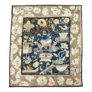 Chinese Silk Embroidered Panel With Embroidered Border Late Qing