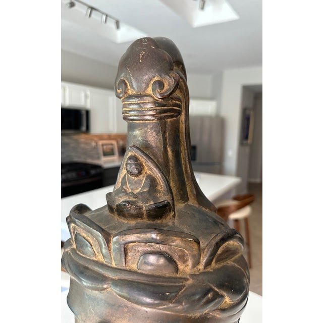 Vintage Gilt Bronze Bust Giltwood Stand Buddhist Deity Kannon Bosatsu For Sale - Image 10 of 17