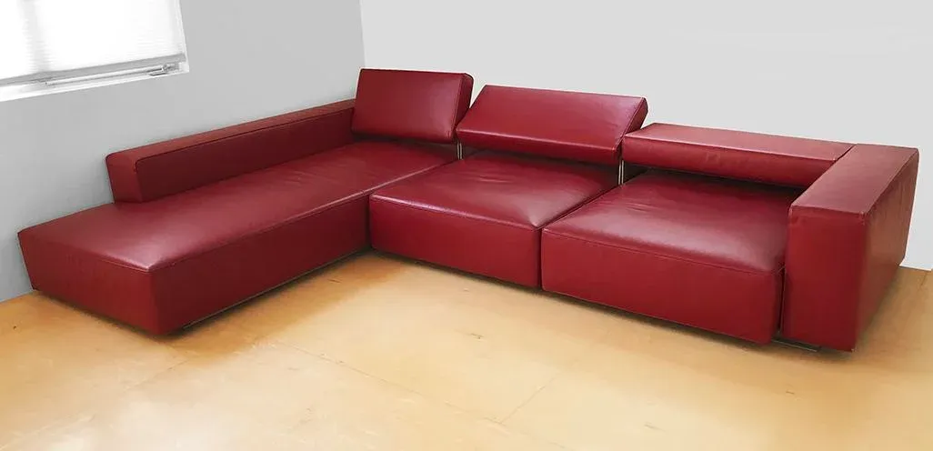 B&B Italia ビーアンドビー イタリア クッション 45×45 レッド B & B Italia 'Andy' Red Leather Adjustable Sectional, Vintage