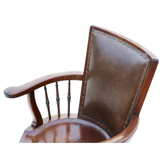 Antique Mahogany and Leather Swivel Captain's Chair, 1900s For Sale - Image 9 of 12