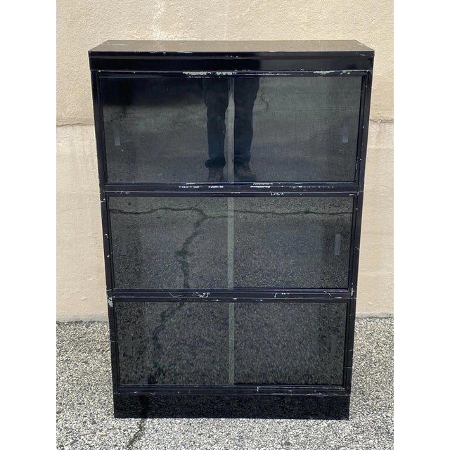 Vintage Globe Wernicke Steel Metal Glass Sliding Door 3 Section Stacking Bookcase. Circa Late 20th Century. Measurements:...