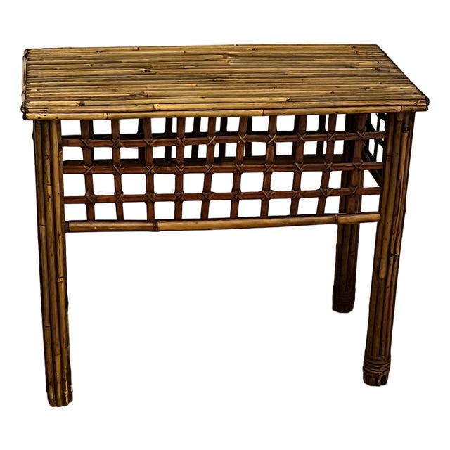 Vintage Pencil Reed Bamboo Side Table For Sale