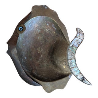 Mid Century Mixed Metal and Abalone Fish Bowl For Sale