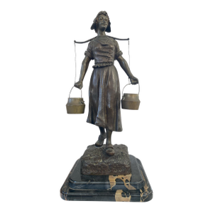 19th Georges Omerth French Bronze and Marble Sculpture of a Female Farmer , 20.5" H
