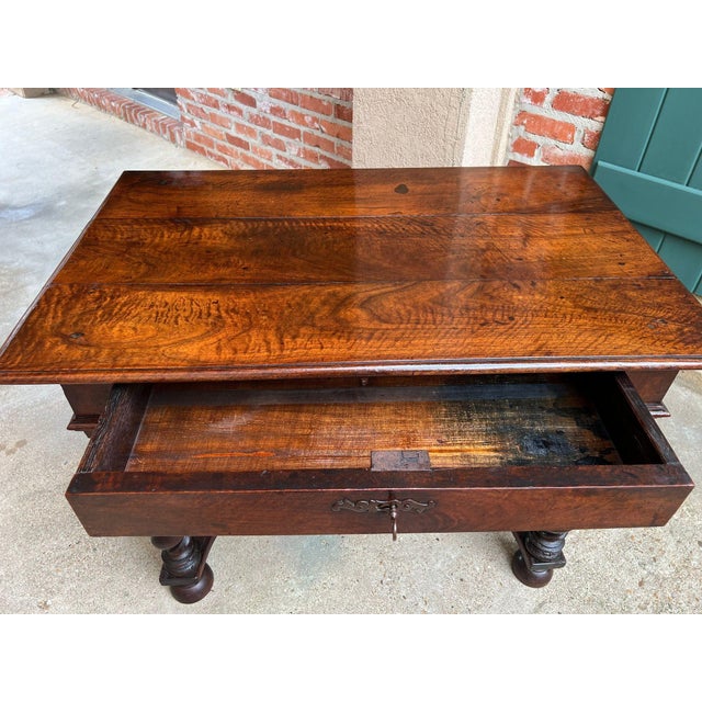 Antique English Barley Twist Writing Table Library Desk Jacobean Walnut C1880 For Sale - Image 18 of 18