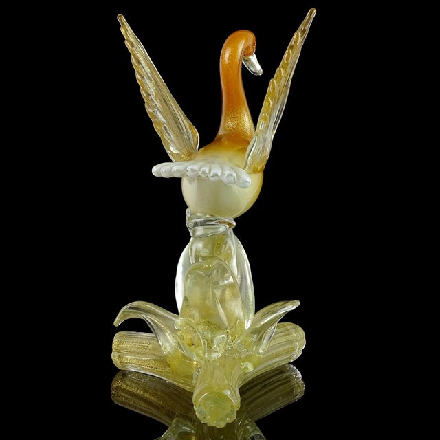 Murano Salviati Murano Vintage Orange White Gold Flecks Italian Art Glass Flying Bird Duck Sculpture For Sale - Image 4 of 6