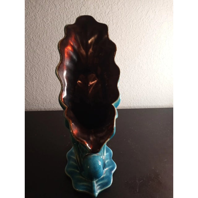 Red Wing Usa Blue Ceramic Cornucopia Vase For Sale - Image 4 of 9