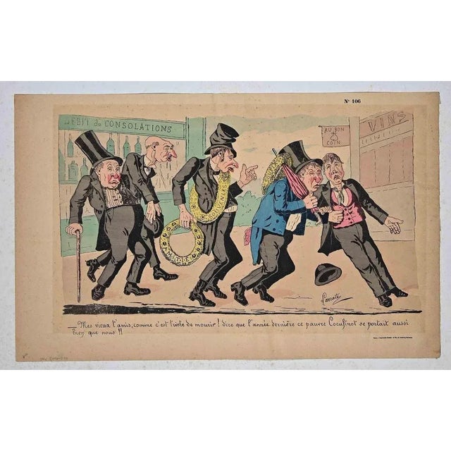 Drunkards, Original Lithograph, 1880 For Sale - Image 3 of 3