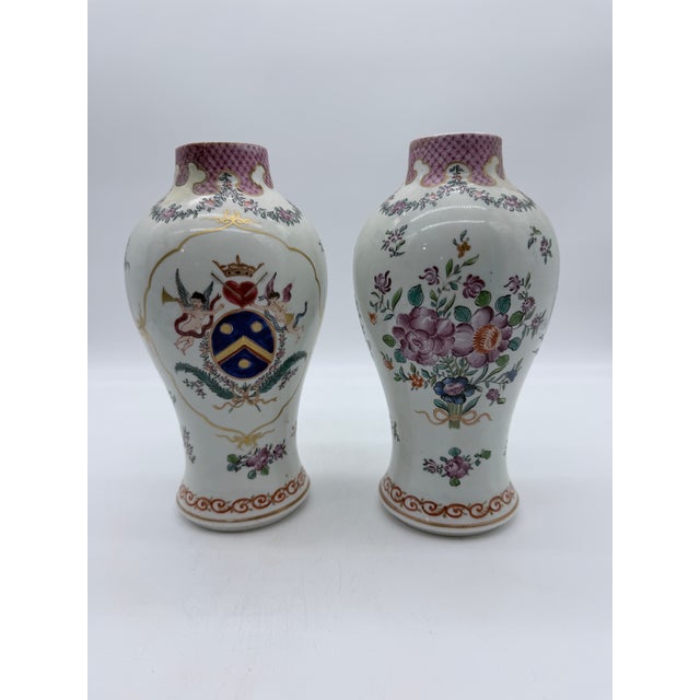 Antique Chinese Export Armorial Famille Rose Porcelain Urns, Qianlong Period, Circa 1790–1810, Pair For Sale - Image 17 of 18