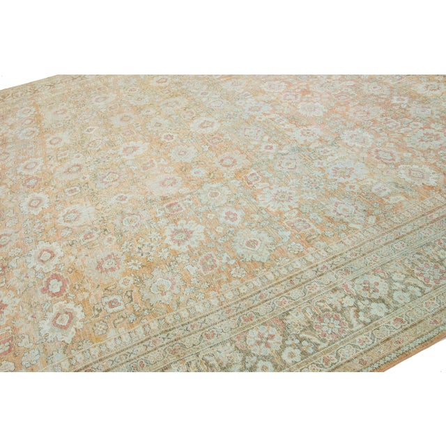 Peach Mid-20th Century Vintage Mahal Wool Rug For Sale - Image 8 of 9