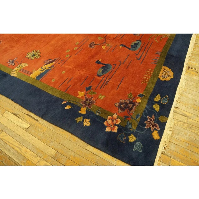 1920s 1920s Red Rustic Swan Floral Antique Chinese Art Deco Carpet 9' X 11'10" Knotted Wool Rug For Sale - Image 5 of 12