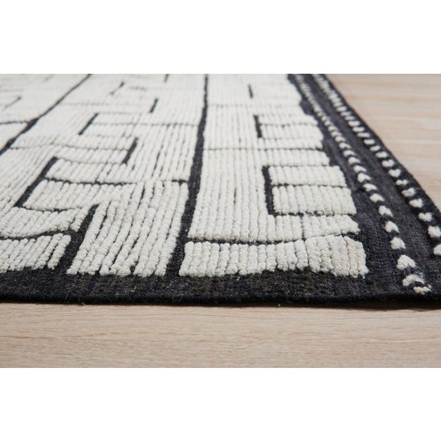 Contemporary 8x10 Ivory Hand-Knotted Wool Stepped Meander Motif Tribal Modern Carpet Rug For Sale - Image 3 of 5