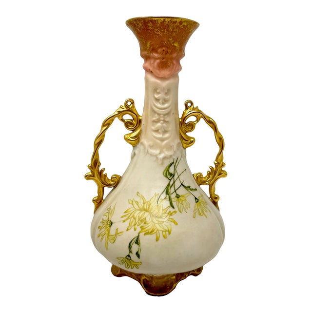 Antique Art Nouveau Portrait Vase - Gilded Scroll Handles For Sale