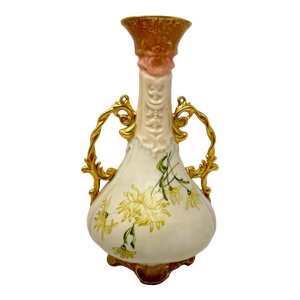 Antique Art Nouveau Portrait Vase - Gilded Scroll Handles