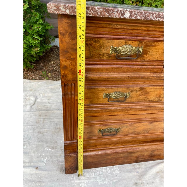 Early 20th Century Victorian Oxblood Marble 5 Drawer Chest Dresser For Sale - Image 12 of 12