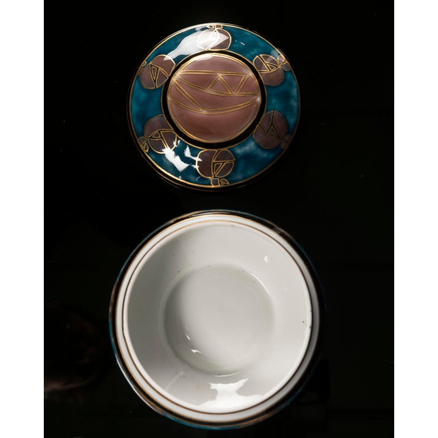 Blue Art Deco Porcelain Jewelry Box Signed Camille Tharaud for Limoges, France, 1930s For Sale - Image 8 of 9