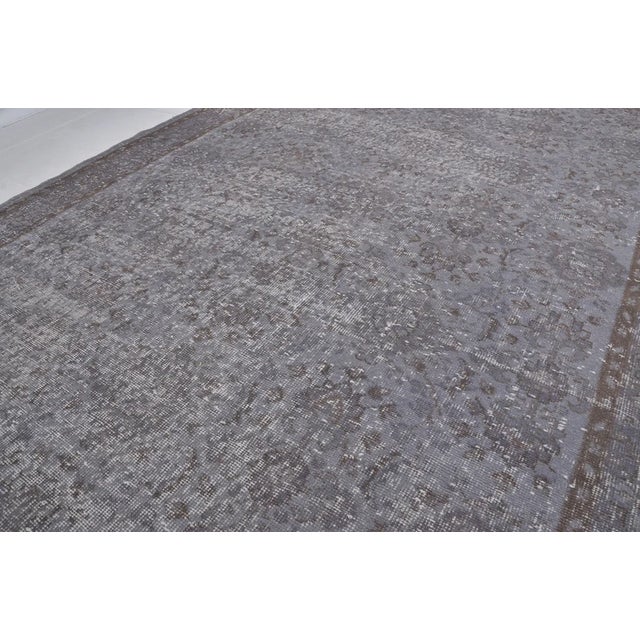 Slate Gray Vintage Distressed Turkish Oushak Rug in Slate Gray, Silver For Sale - Image 8 of 10