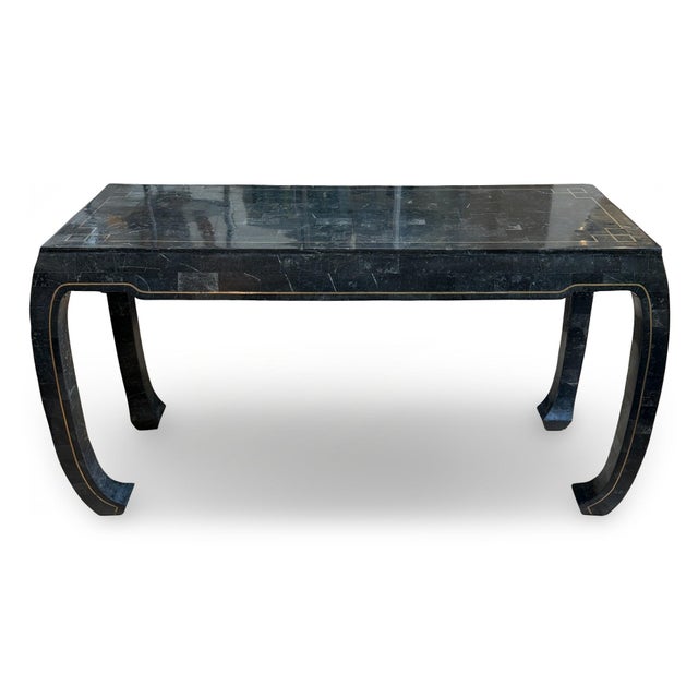 Late 20th Century Attributed Maitland-Smith Hollywood Regency Tessellated Stone Console Table With Brass Inlay For Sale In Sacramento - Image 6 of 13