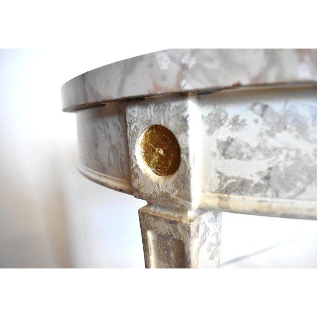 Wood Vintage Neoclassical Round Faux Marble Side Table For Sale - Image 7 of 12