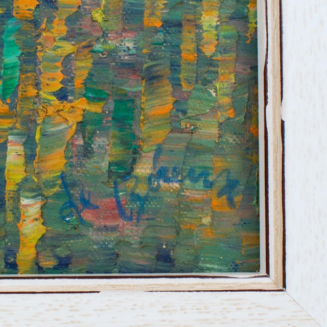 Mid-Century Modern Pointillism Skyscrapers Cityscape Oil on Canvas Painting by Le Boreux For Sale - Image 3 of 17