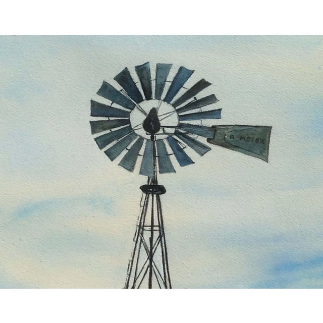 1960s Country Windmill Rural Landscape Watercolor Painting by H. Kendall, Framed For Sale - Image 4 of 6