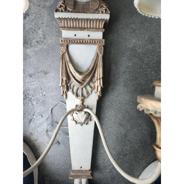 Palladio Italian Egyptian Revival Carved Wood Pharoah 2 Arm Sconces - A Pair For Sale - Image 4 of 10