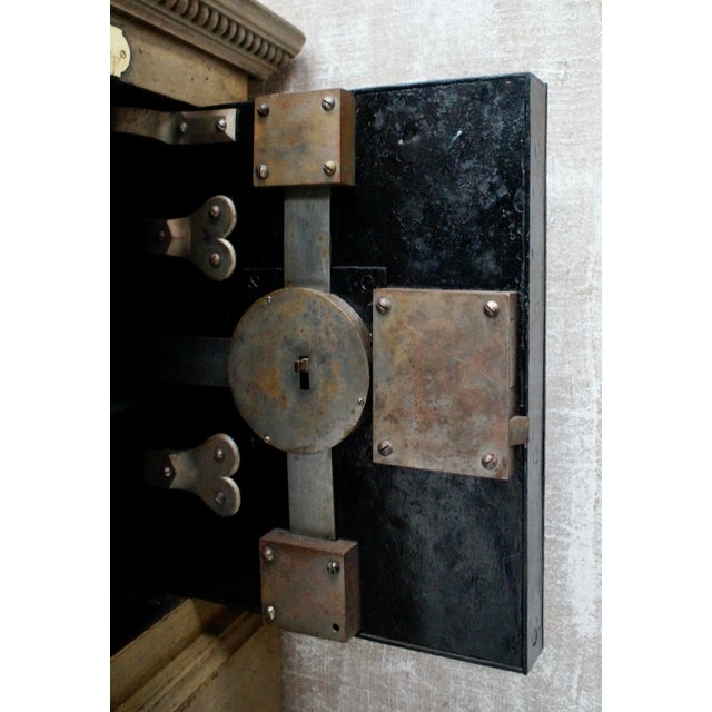 Antique French Stand Up Safe on Oak Base from Petit Jean, 1870 For Sale - Image 9 of 12