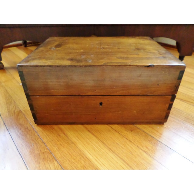 Antique Early Dome Top Walnut Dovetailed Document Box With Brass Handles For Sale - Image 13 of 13