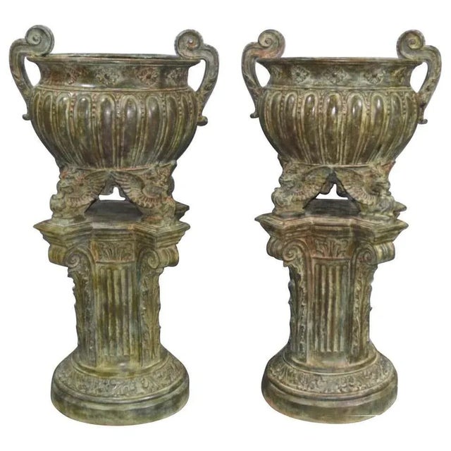 French Empire Garden Urns in Bronze, 20th Century, Set of 2 For Sale - Image 10 of 10