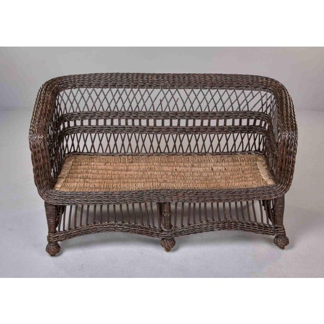 1900 - 1909 Victorian Wicker Settee With Diamond Lattice Weave For Sale - Image 5 of 12