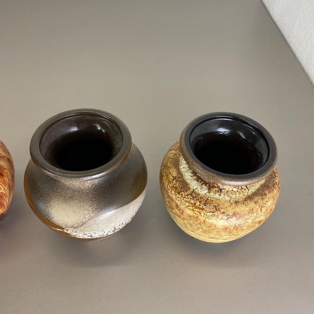 Vintage Pottery Fat Lava Vases attributed to Scheurich, Germany, 1970s, Set of 3 For Sale - Image 17 of 18