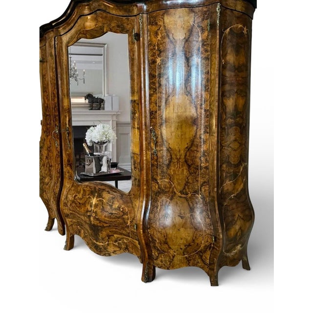 Antique Italian Venetian Burl Walnut Triple Armoire For Sale In Houston - Image 6 of 12