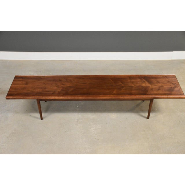 Mid-Century Modern 1960s Refinished Drexel Declaration Walnut 75” Coffee Table by Kipp Stewart For Sale - Image 3 of 10