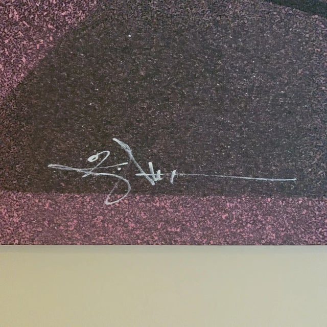 Large Kingston Abstract Mixed Media Painting Signed Measures approx 33 x 45" Unframed Artwork wraps around sides of frame....