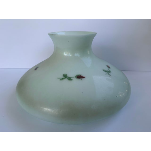 Mid-20th Century Hand-Painted Rose Floral Green Glass Lamp Shade For Sale In Orlando - Image 6 of 12